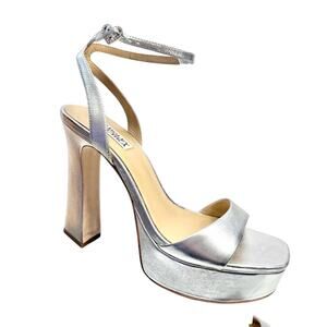 Badgley Mischka Silver Platform Sling Back Sandals Heels Shoes Size 10